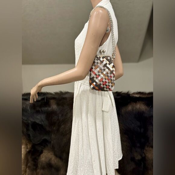 Colorful Woven Leather Handmade Kisslock Clutch/Phone Pouch/ Crossbody - Picture 3 of 16